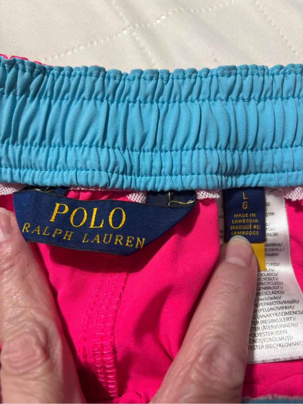 Ralph Lauren Bright Pink Swim Trunks with Blue Waistband - Picture 3 of 3